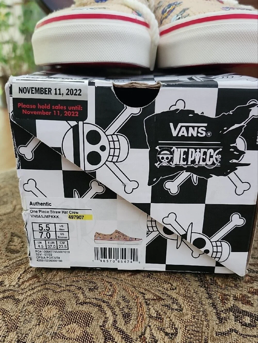 🏴‍☠️ NIB Vans x One Piece Authentic 'Straw Hat' Sneakers Size Men 5.5 / Women 7
